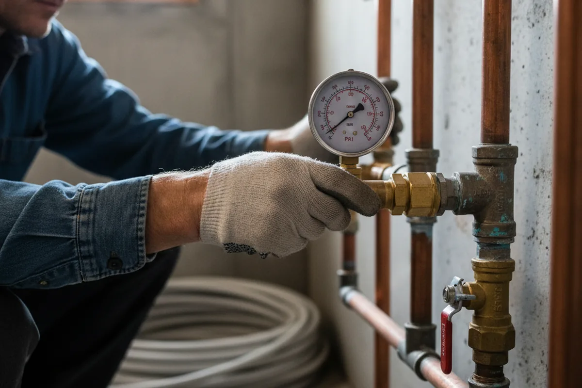 Pressure testing a repaired line during Water Line Repair in North Sutton